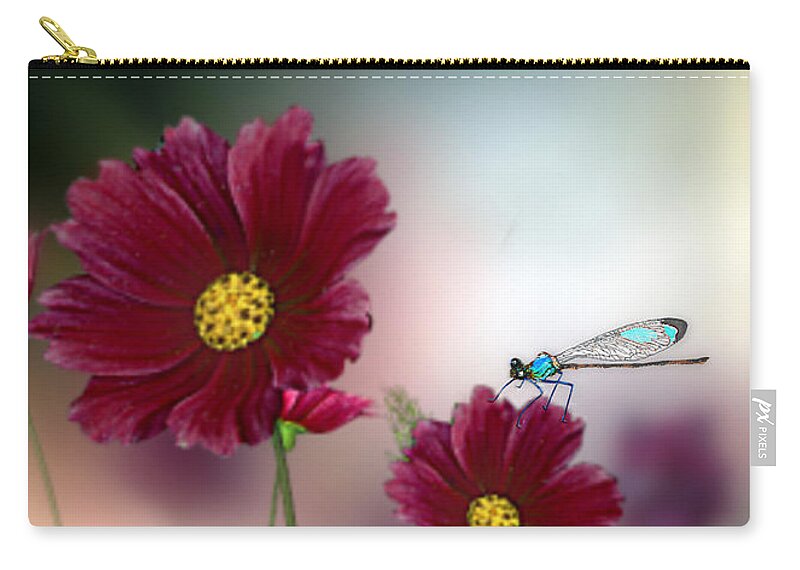 Damselfly Zip Pouch featuring the mixed media Little Damselfly by Morag Bates