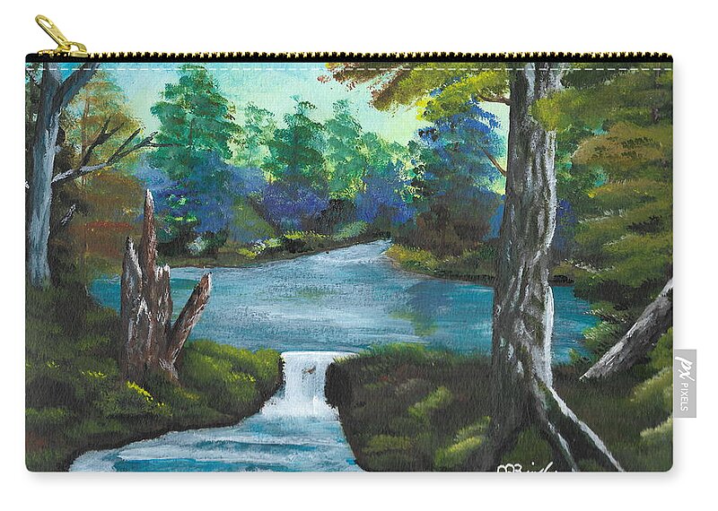 Tree Zip Pouch featuring the painting Little Falls by David Bigelow