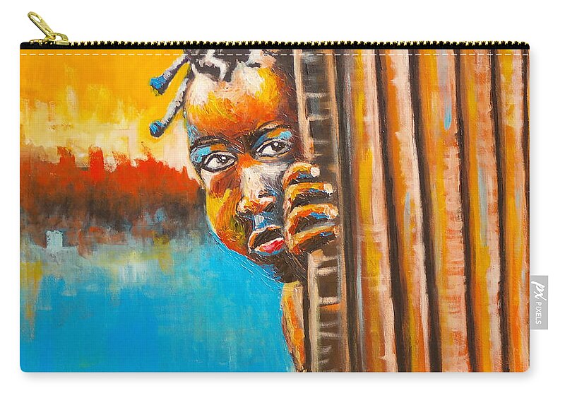 Living Room Zip Pouch featuring the painting Little Girl Peeping by Olaoluwa Smith