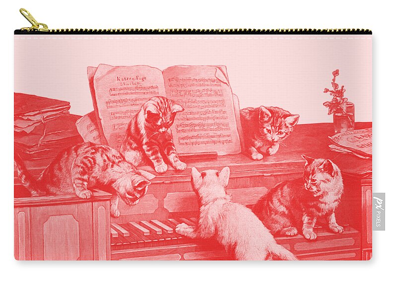 Kitten Zip Pouch featuring the mixed media Little Kittens Playing Piano Music by Madame Memento