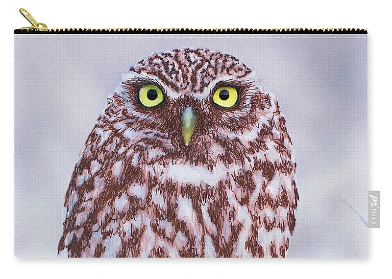 Little Owl Zip Pouch featuring the mixed media Little Owl, mixed media. by Tony Mills