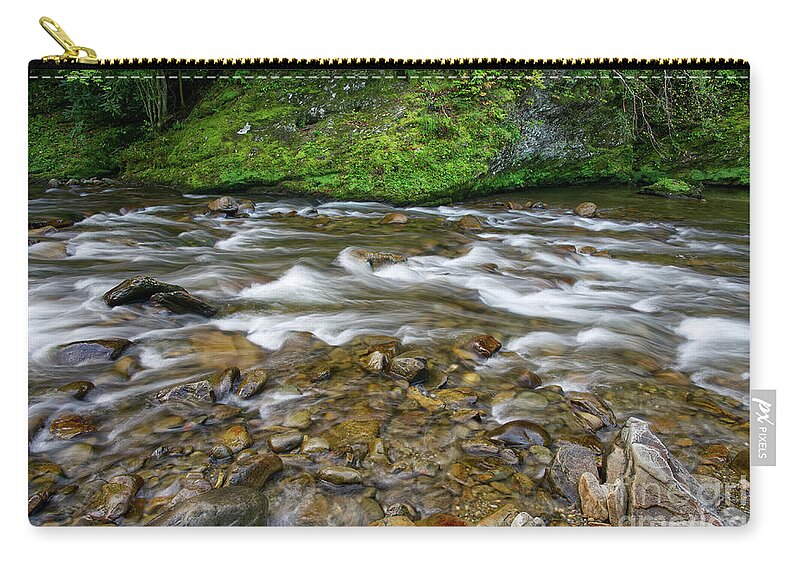 Smokies Zip Pouch featuring the photograph Little River Rapids 10 by Phil Perkins