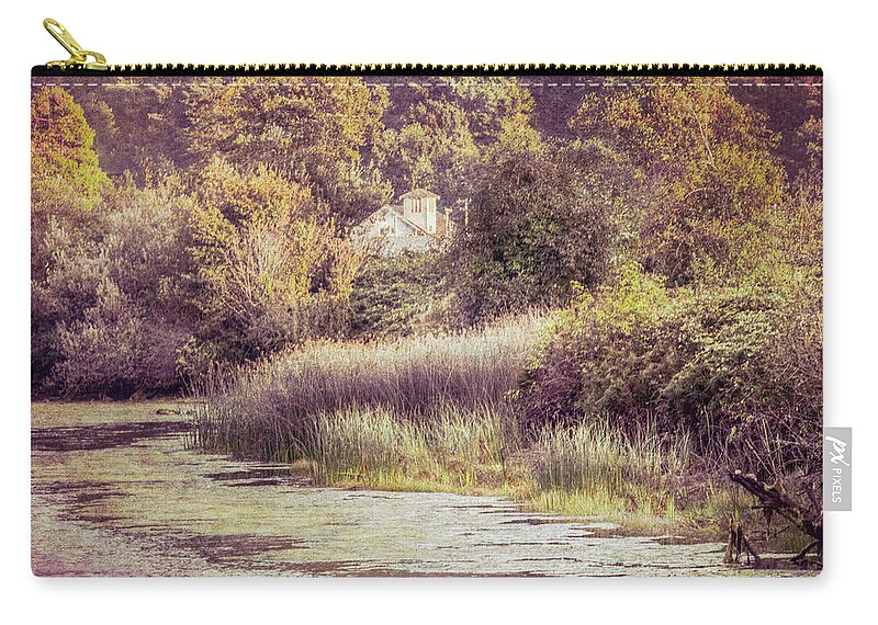 Barns Zip Pouch featuring the photograph Little White House on the Hill in Vintage Tones by Debra and Dave Vanderlaan