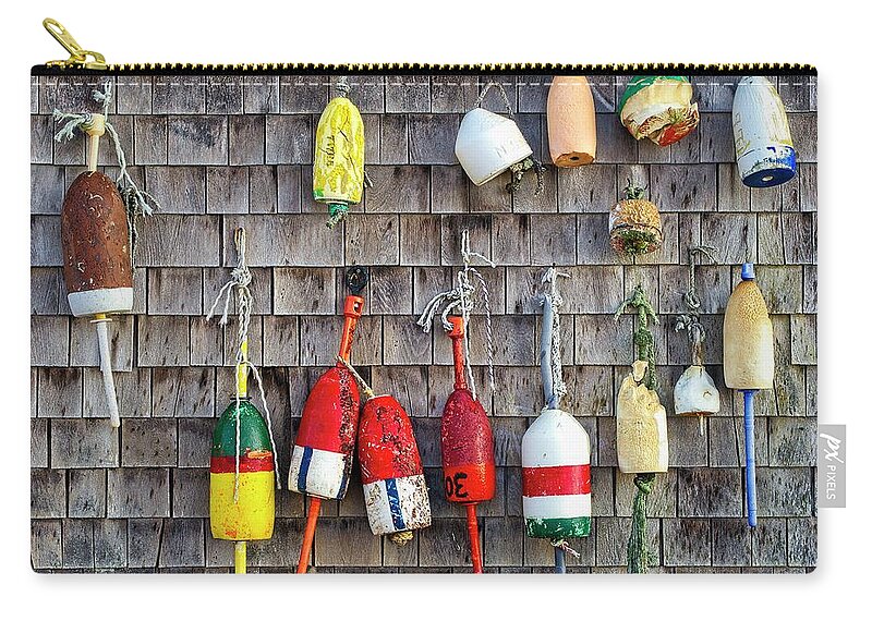 Cape Neddick Zip Pouch featuring the photograph Lobster Buoys on Wall, York, Maine by Steven Ralser