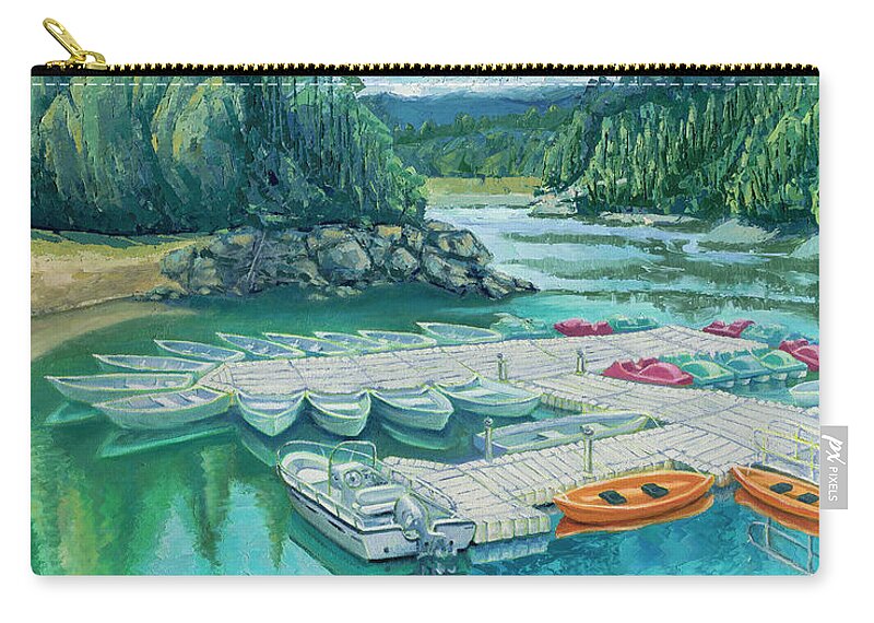 Kayak Zip Pouch featuring the painting Loch Lomond Marina by PJ Kirk