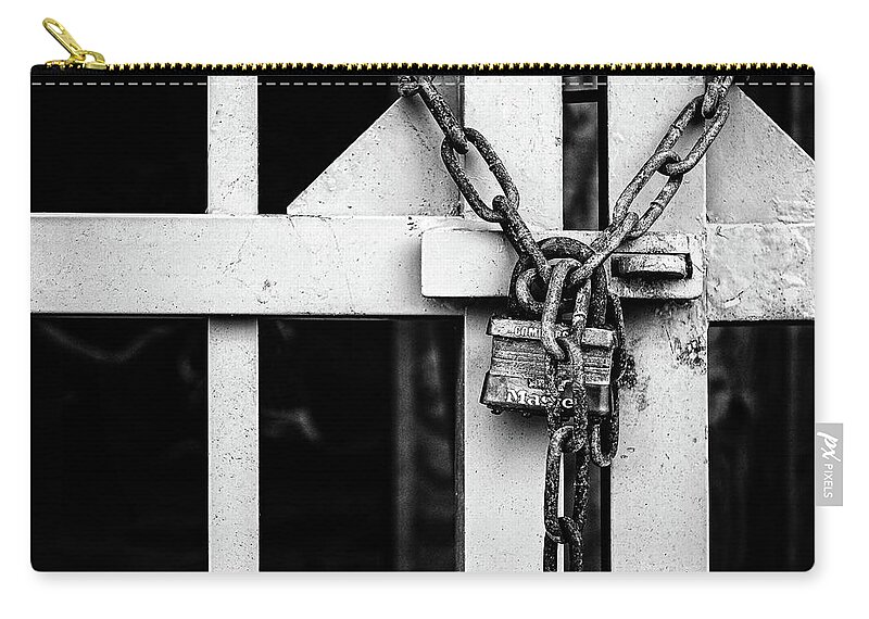  Zip Pouch featuring the photograph Lock And Chain by Steve Stanger