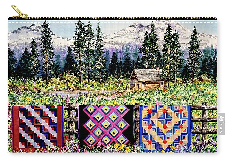 Mountains Carry-all Pouch featuring the painting Log Cabin Quilts by Diane Phalen