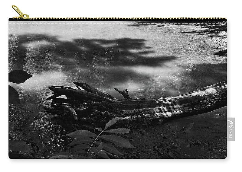 Creek Zip Pouch featuring the photograph Log in a Creek by George Taylor