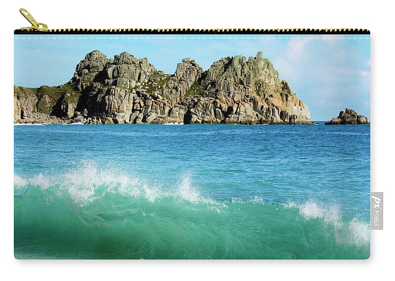 Cornwall Zip Pouch featuring the photograph Logan Rock Porthcurno Cornwall by Terri Waters