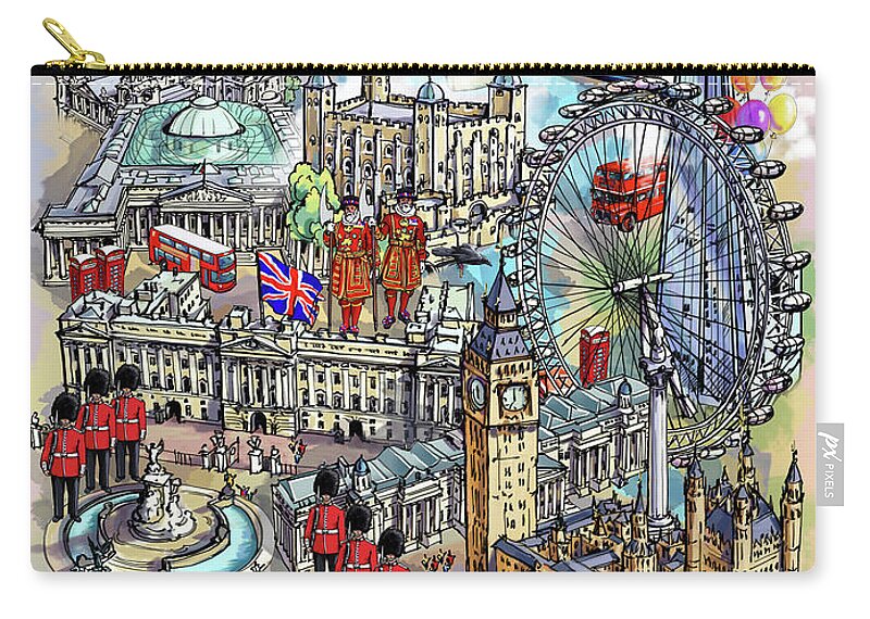 London Carry-all Pouch featuring the digital art London collage II by Maria Rabinky