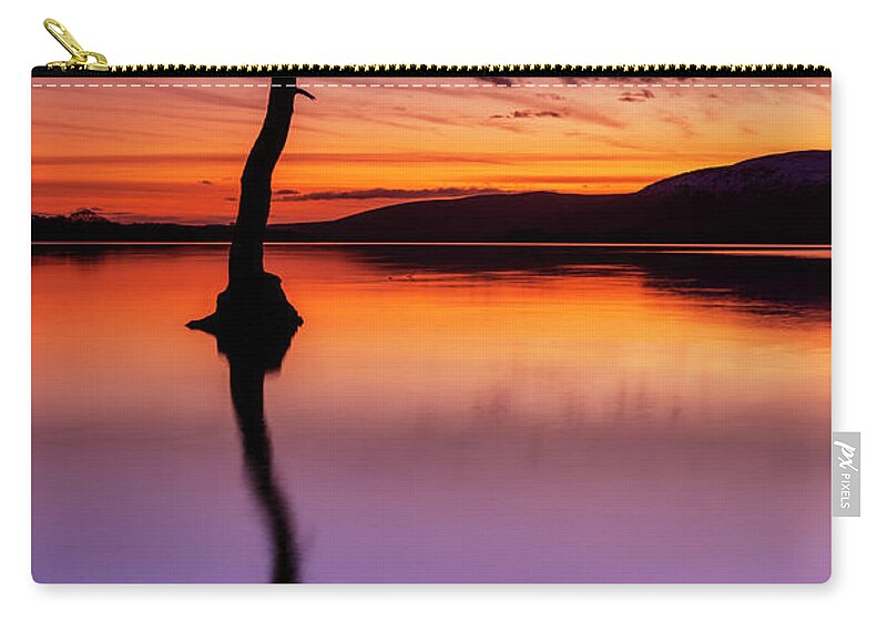 Loch Lomond Zip Pouch featuring the photograph Lone tree reflections at Milarrochy Bay, Loch Lomond, Scotland by Neale And Judith Clark