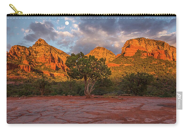Lone Zip Pouch featuring the photograph Lone Tree Sunset Moon by White Mountain Images