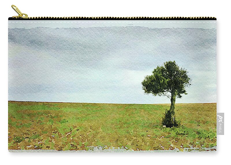 Olive Tree Zip Pouch featuring the photograph Lonely Olive tree with moving clouds by Michalakis Ppalis