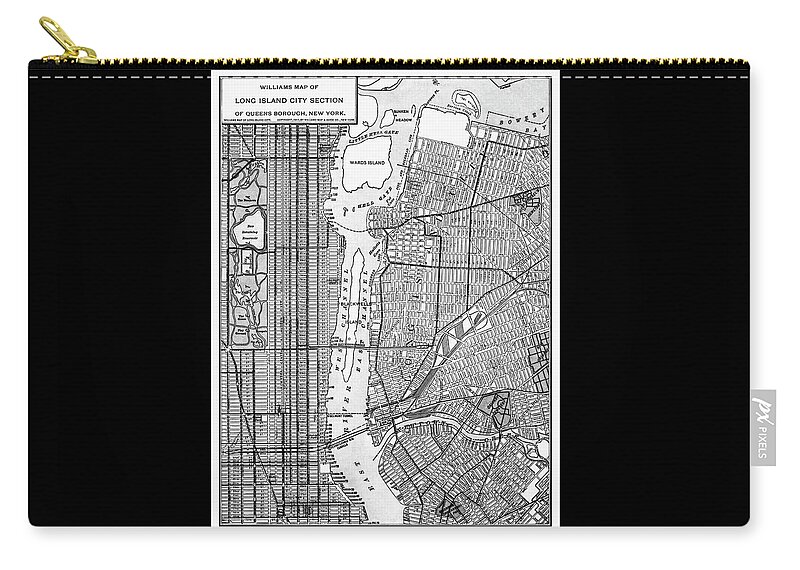 Long Island City Zip Pouch featuring the photograph Long Island City Section New York Vintage Map 1911 Black and White by Carol Japp