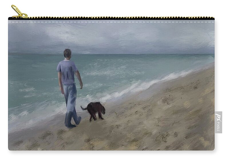 Beach Zip Pouch featuring the digital art Long Walks On The Beach by Larry Whitler