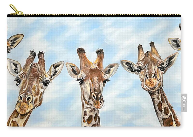 Giraffe Zip Pouch featuring the painting Longnecks by Mark Ray