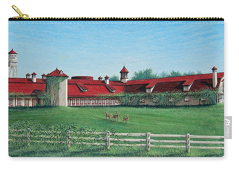 Architectural Landscape Zip Pouch featuring the painting Longview Farm Dairy Barn by George Lightfoot