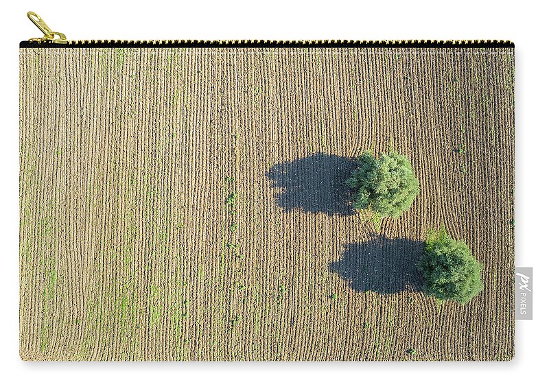 Lonely Trees Zip Pouch featuring the photograph Lonlely olive trees on plowed agriculture field by Michalakis Ppalis