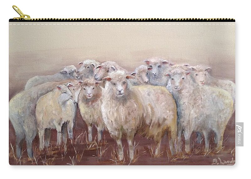 Sheep Zip Pouch featuring the painting Looking at You by Barbara Landry