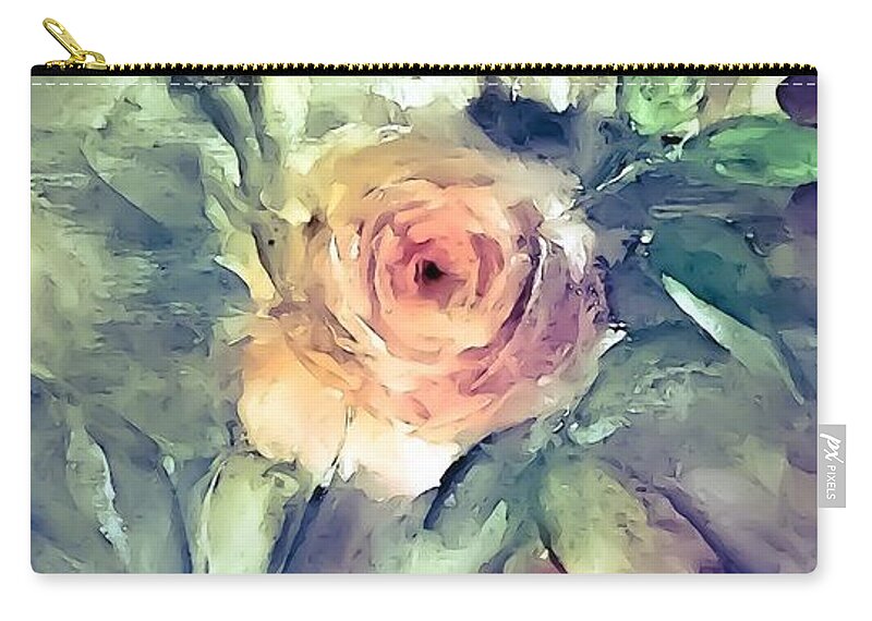 Morning Zip Pouch featuring the painting Looking Down on Morning Roses by Lisa Kaiser
