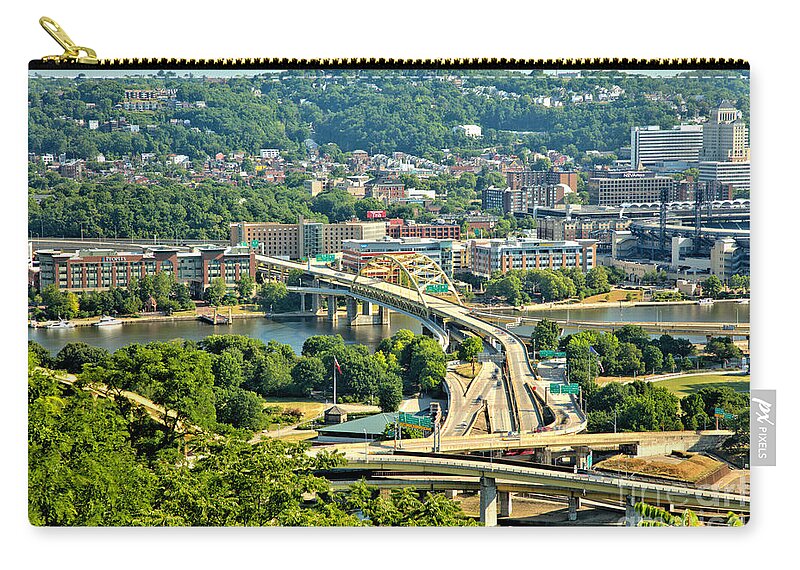 Pittsburgh Zip Pouch featuring the photograph Looking Out Over The Pittsburgh Fort Duquesne Bridge by Adam Jewell
