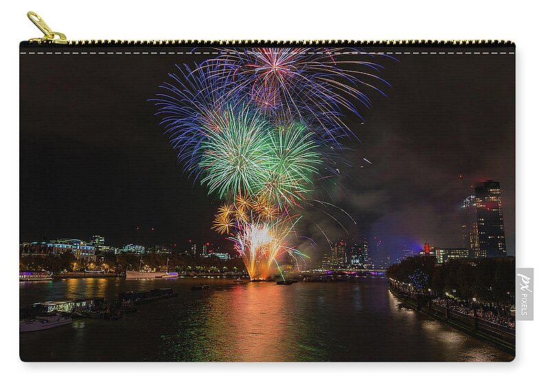 Thames Carry-all Pouch featuring the photograph Lord Mayor firework show in London by Andrew Lalchan