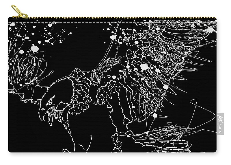  Drawing Zip Pouch featuring the painting Lord of the Sky White Eagle Design Line Drawing by Lena Owens - OLena Art Vibrant Palette Knife and Graphic Design