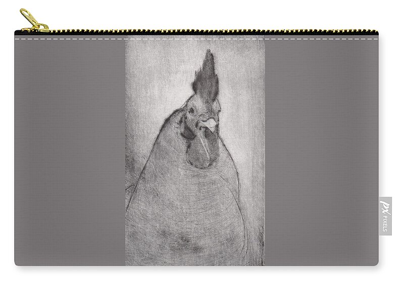 Rooster Carry-all Pouch featuring the drawing Lord Ribblesday - etching by David Ladmore