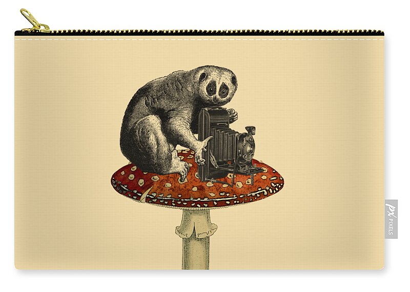 Slow Loris Zip Pouch featuring the digital art Loris With Camera by Madame Memento
