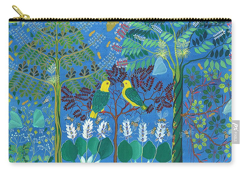 Parrots Zip Pouch featuring the painting Los Loros by Pablo Amaringo