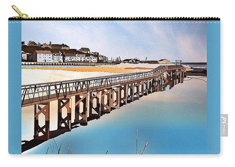 Bridge Zip Pouch featuring the digital art Lossiemouth East Beach Bridge by John Mckenzie