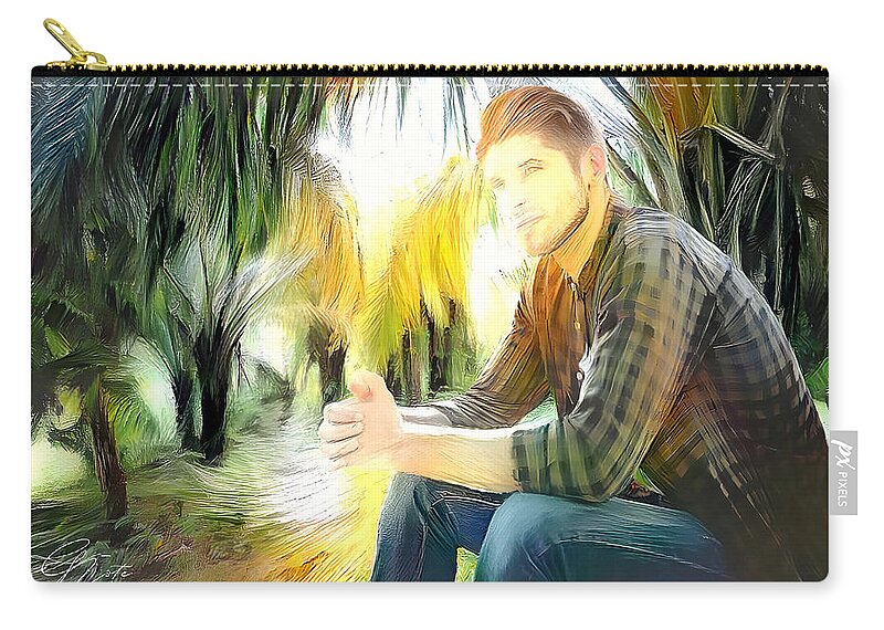 Contemplative Zip Pouch featuring the mixed media Lost in thought by Frederick Cook