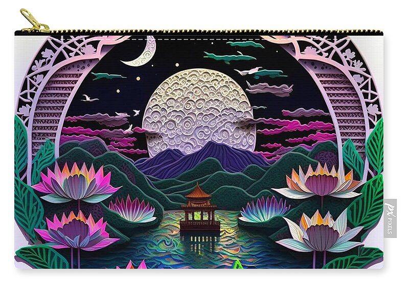 Paper Craft Zip Pouch featuring the mixed media Lotus Pier I by Jay Schankman