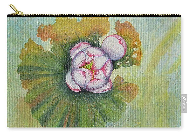Lotus Zip Pouch featuring the painting Lotus pool. 1st of 4 parts by Yuliya Glavnaya