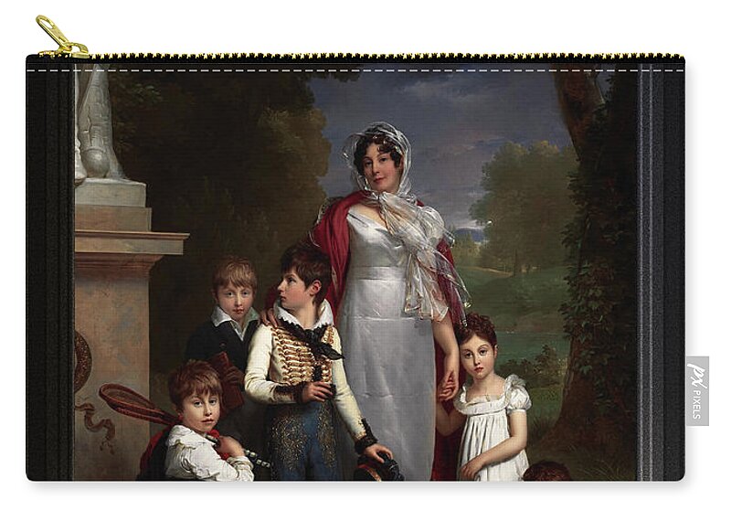 Portrait Of Louise-antoinette-scholastique Guéhéneuc Zip Pouch featuring the painting Louise-Antoinette-Scholastique Gueheneuc with her Children by Francois Pascal Simon Gerard by Rolando Burbon