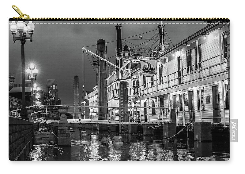Louisville At Night Black And White Zip Pouch featuring the photograph Louisville At Night Black And White by Dan Sproul