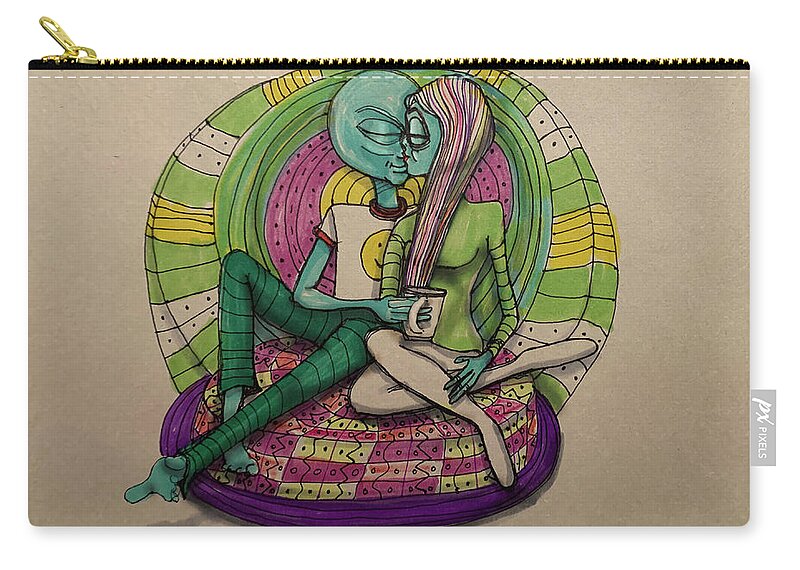 Lovers Zip Pouch featuring the drawing Lounging Lovers by Similar Alien