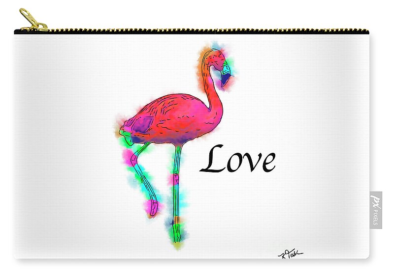 Flamingo Zip Pouch featuring the digital art Love - Abstract Flamingo Step by Kirt Tisdale