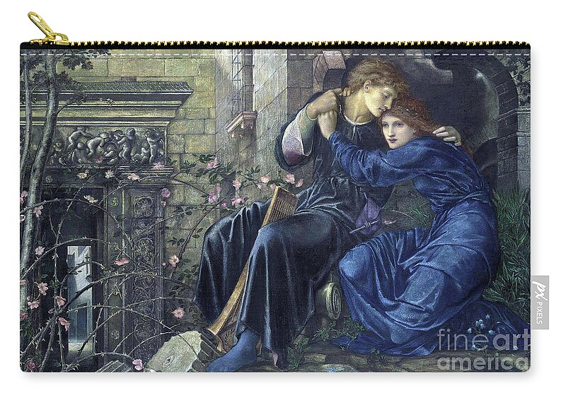 Pre-raphaelite Zip Pouch featuring the painting Love among the Ruins 1870 by Edward Coley Burne Jones