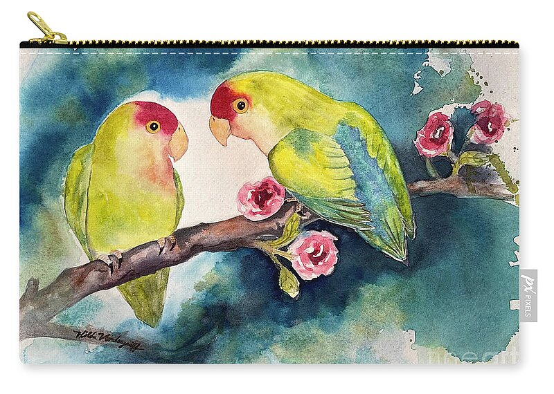 Bird Zip Pouch featuring the painting Love Birds by Hilda Vandergriff