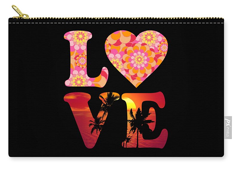 Funny Zip Pouch featuring the digital art Love Floral Pattern Sunset Graphic by Flippin Sweet Gear