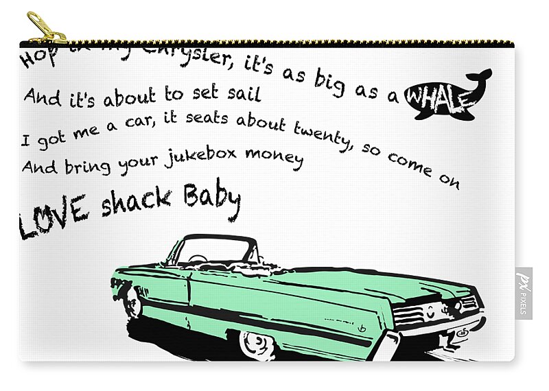Petrolhead Carry-all Pouch featuring the digital art Love Shack Whale Classic Chrysler car, catchy song, funky design - Chrysler Green Edition by Moospeed Art