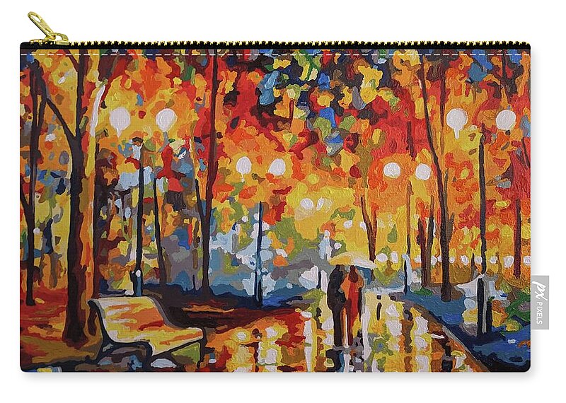 Park Zip Pouch featuring the painting Lovers Walk In The Park by Joanna Smith