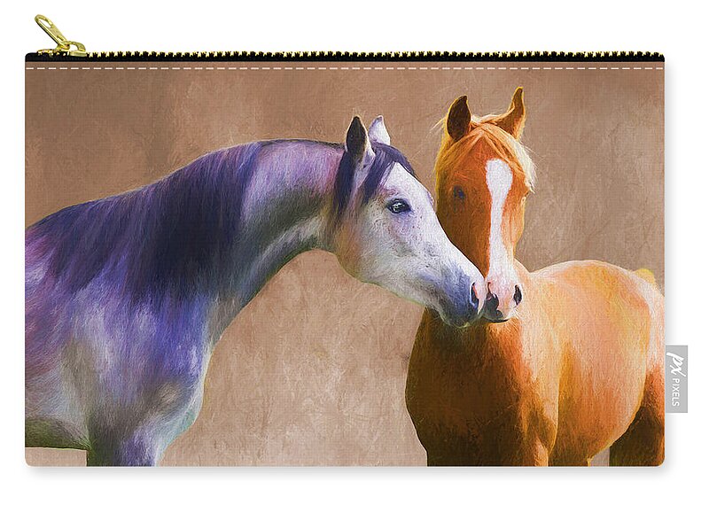 Horses Zip Pouch featuring the digital art Loving Horse Couple by Steve Ladner