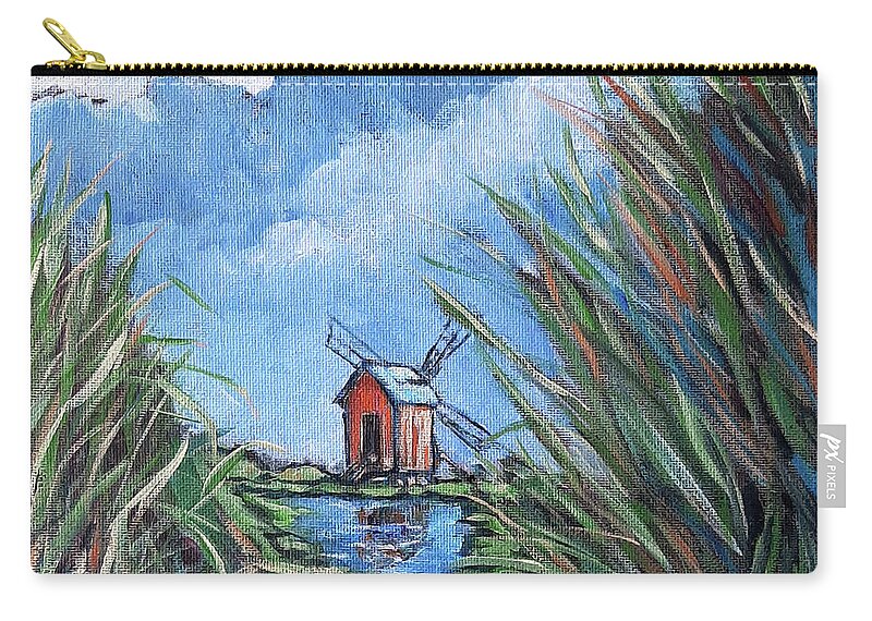 Windmill Zip Pouch featuring the painting Loving Windmill by Elaine Berger