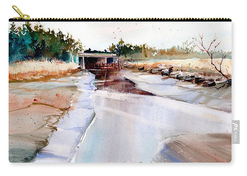 Mudflats Zip Pouch featuring the painting Low Tide by P Anthony Visco