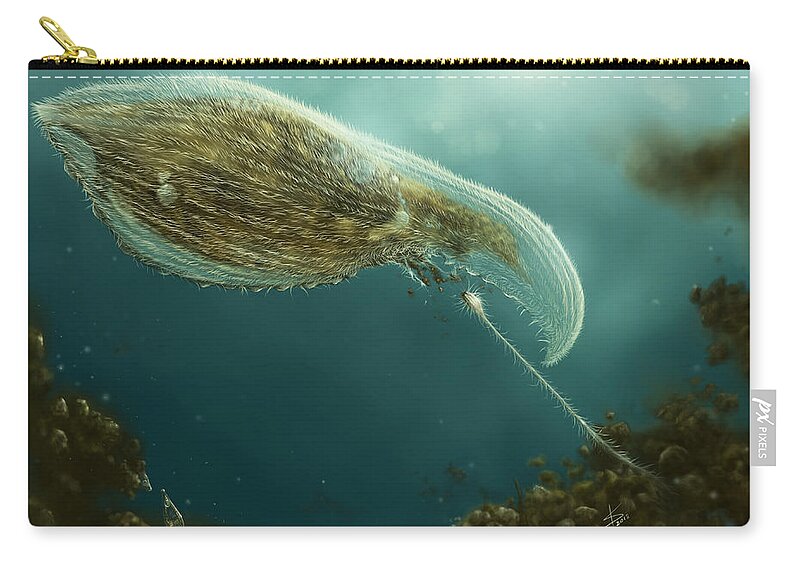 Protozoa Carry-all Pouch featuring the digital art Loxophyllum attacked by Lacrymaria by Kate Solbakk