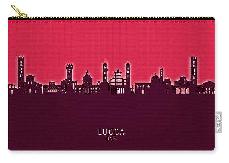 Lucca Zip Pouch featuring the digital art Lucca Italy Skyline #26 by Michael Tompsett