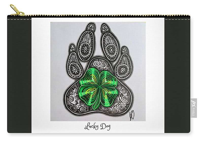 Dog Zip Pouch featuring the mixed media Lucky Dog by Brenna Woods