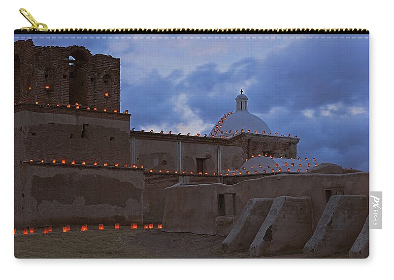 Tom Daniel Zip Pouch featuring the photograph Luminarias and Buttresses by Tom Daniel